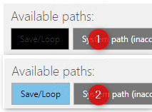 1) shows the button without a matching attribute selector while 2) shows the button style of a matching attribute selector