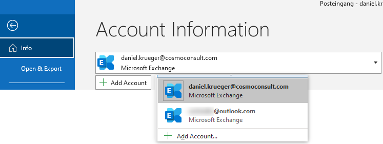 Adding an other account in Outlook