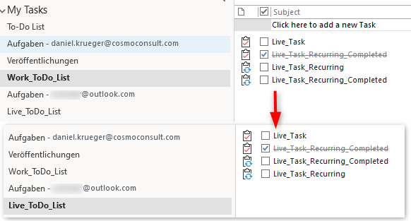 Copy tasks from one account list to the other.