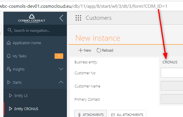 Business entity is populated based on the provided parameter `COM_ID`.