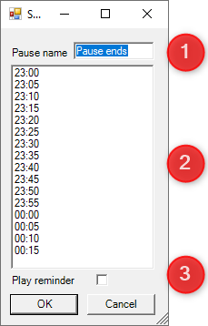 Individual settings for a pause.