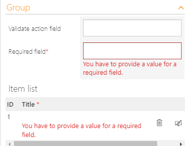 Error message for missing required fields