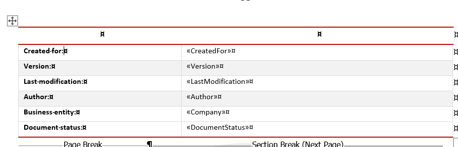 Default table design.