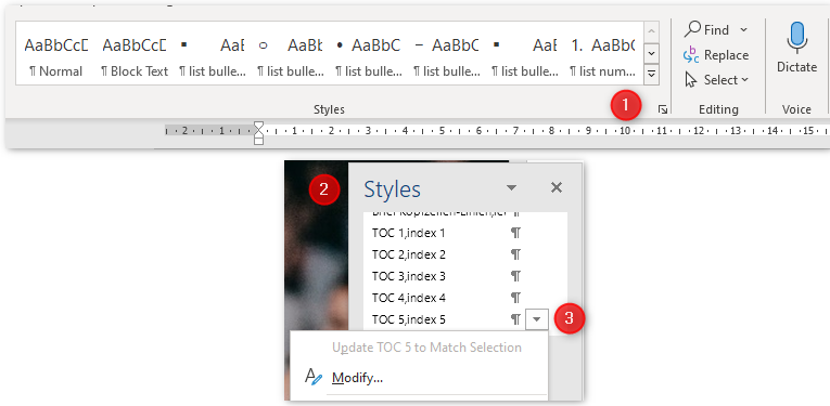You can modify each style via the `Styles`dialog.