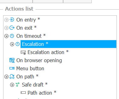 Timeout actions are created on path transition.