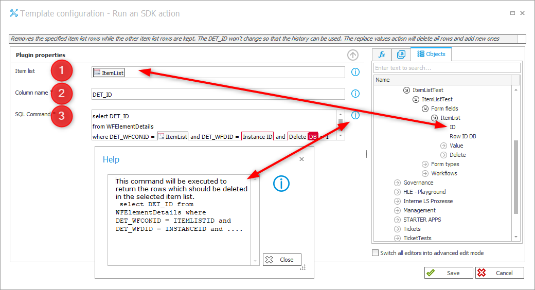 RemoveItemList configuration