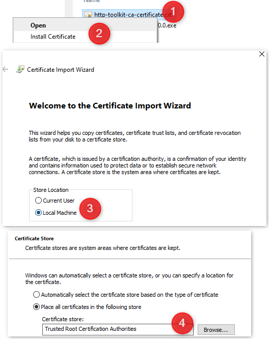 Importing the HTTP Toolkit certificate authority certificate