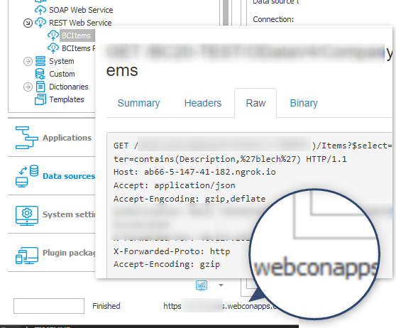 Inspecting web service request with WEBCONAPPS.
