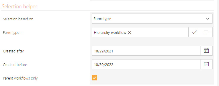All workflows in the selected time frame with this form type will be retrieved
