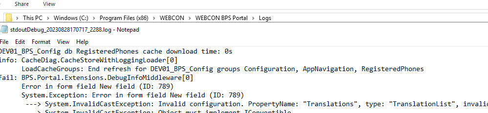 Log files of BPS Portal