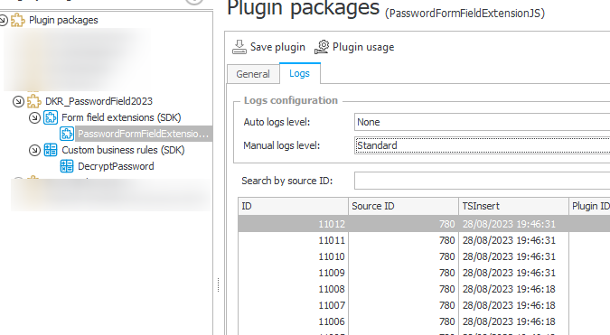 Plugin log information can also be found in the Designer Studio.