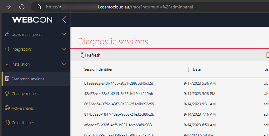 Access to the traces via Administration\Diagnostic session.