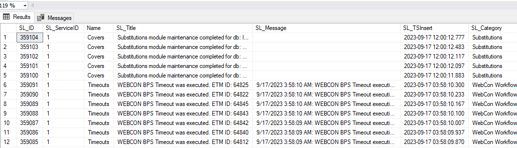 Service log entries