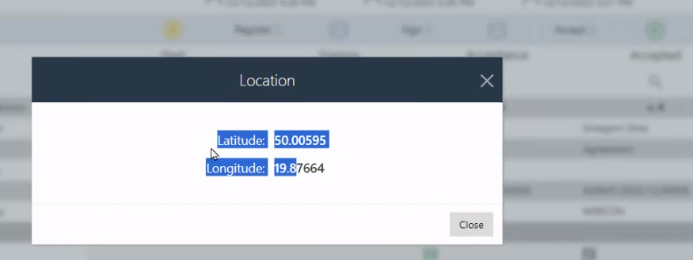 Location of the user is visible in admin mode.