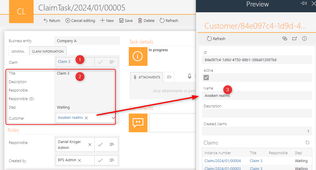 Showing parent workflow information and related data