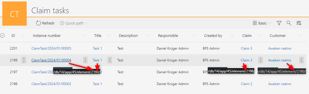 Three different link targets