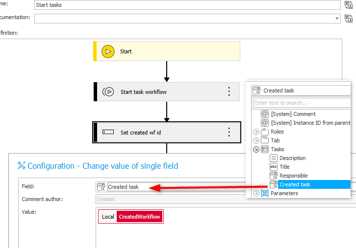 Saving the subworkflow id in a column of the item list for the current row.