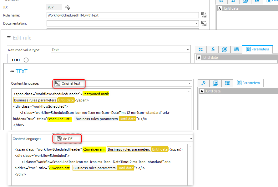 `Text` business rule function usage.