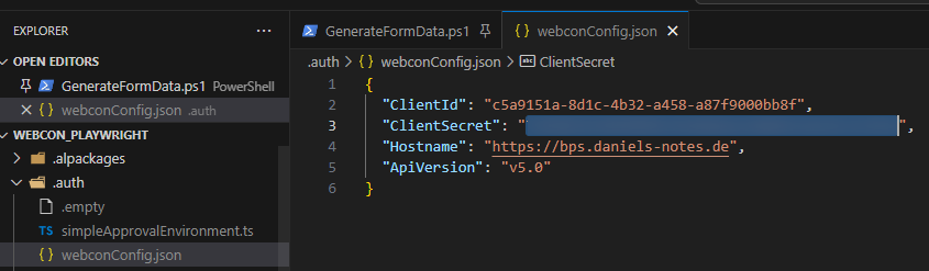 Example of an webconconfig.json.
