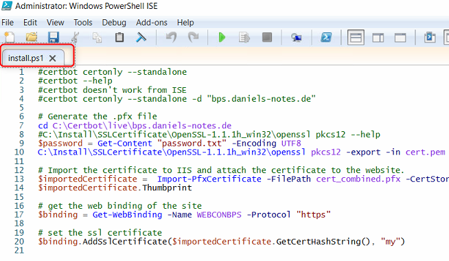 The script code to create and use the certificate.