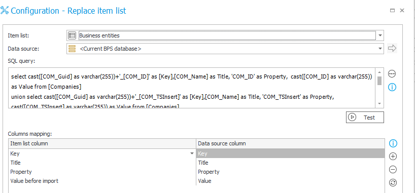 Replace action configuration