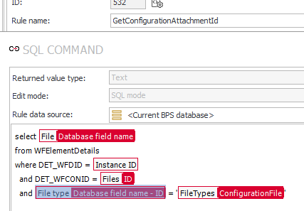 SQL command returning the ID of the attachment based on the item list.