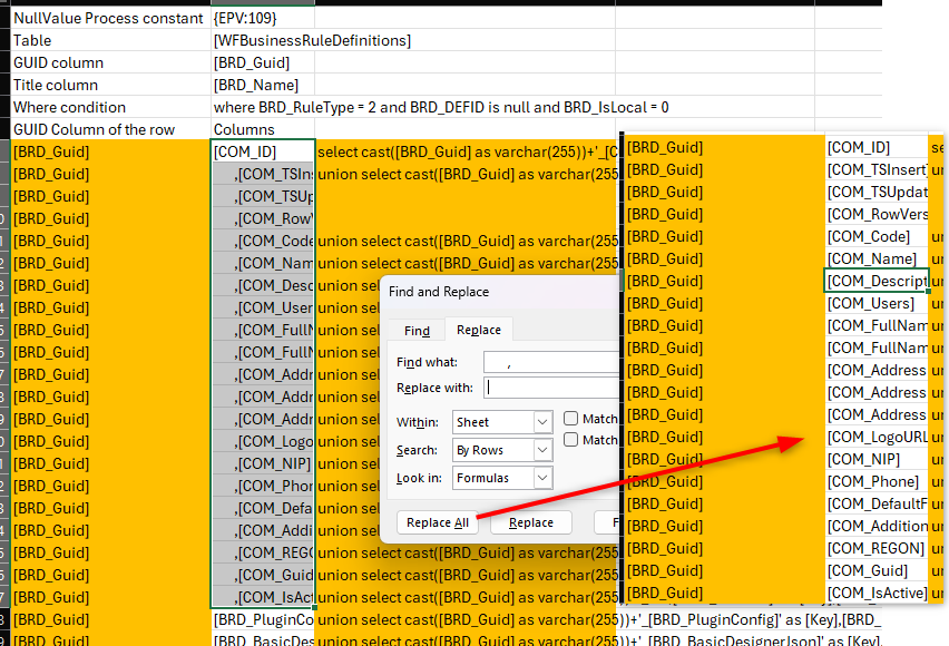 Paste the columns to excel and remove the spaces and ,.