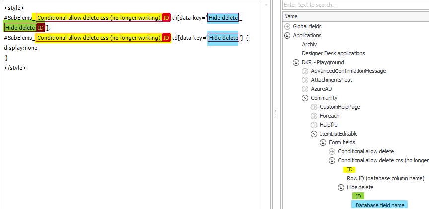 Hiding the 'hide delete' data row column.