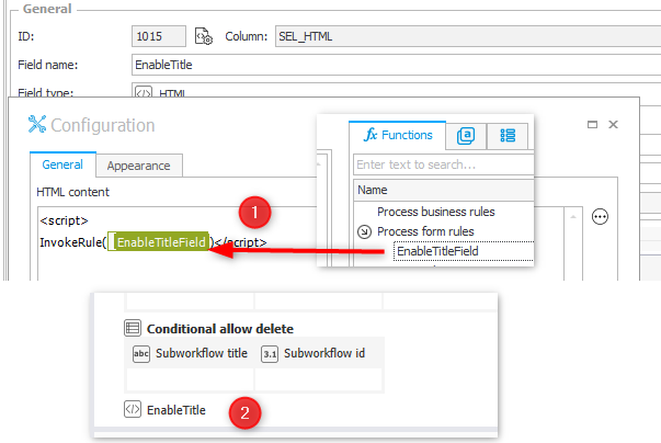 The function is executed via an HTML fields which is rendered after the item list.