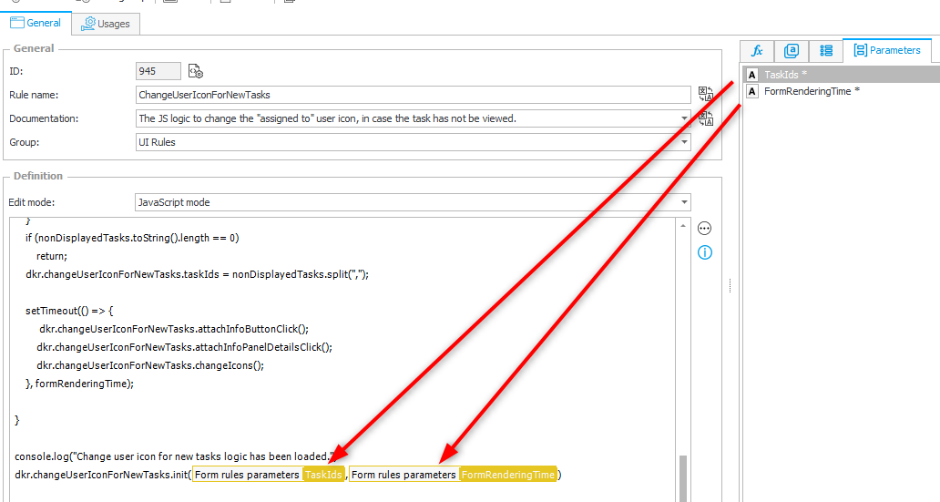 Form rule with parameters.