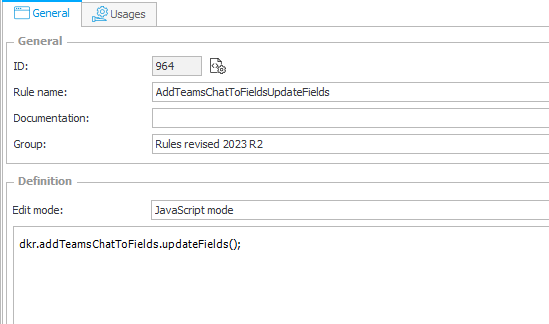 An optional form rule, which triggers the creation of the Teams links