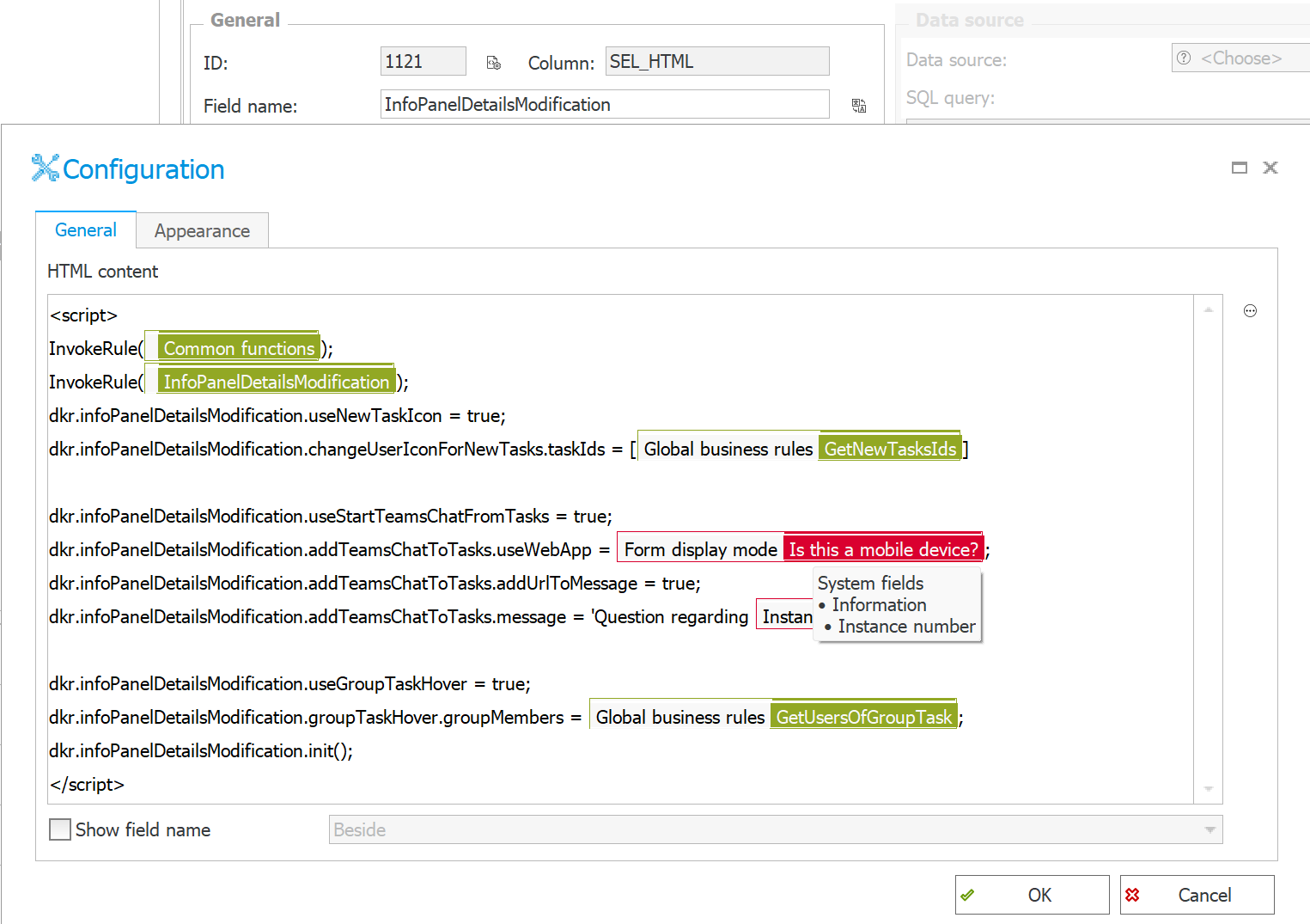 Form rule with all enabled features.