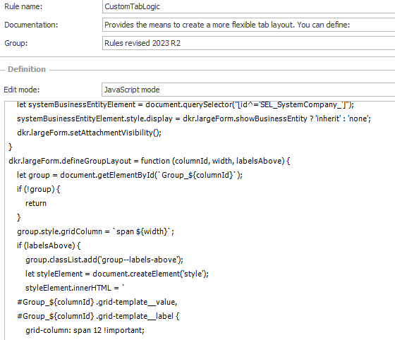 The global form rule with the custom tab logic.