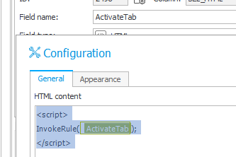 Definition of the activate tab HTML field