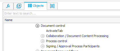 The group and tab id are selected from the Objects tab. 