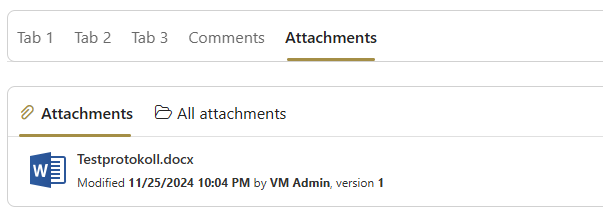 Only if the `Attachments` tab is activated, the attachments are displayed.