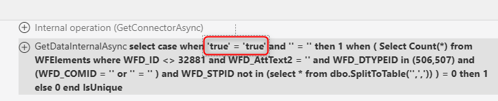 The diagnostic mode can log the executed SQL statement to verify the internal Boolean value.