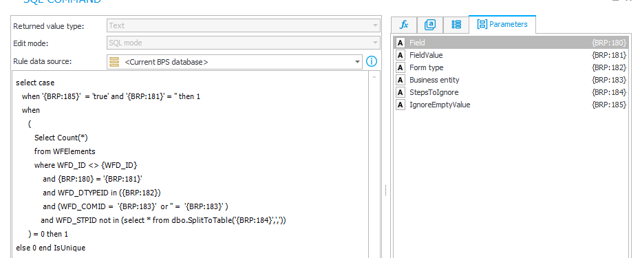 Advanced mode of the SQL command.