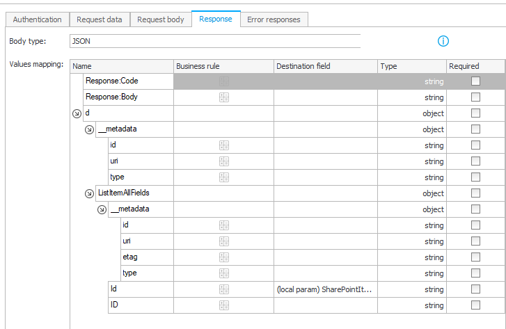 Upload file to SharePoint: Response