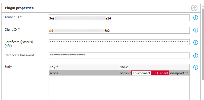 Configuration of the plugin