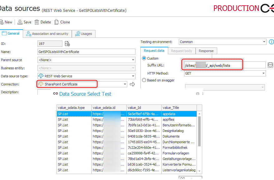 Using the certificate authentication in a data source.