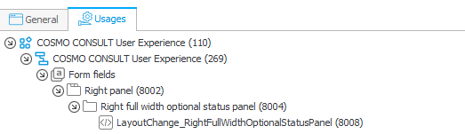 The `Usages` tab allows us to see which fields are using the layout type.