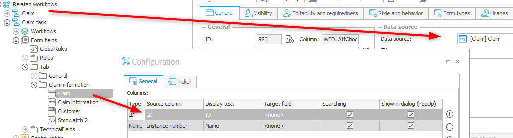 The claim field can be filtered using its instance id.