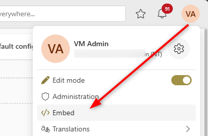 Open the `Embed` dialog.