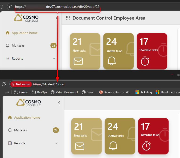 The document control application is published on an unrelated domain