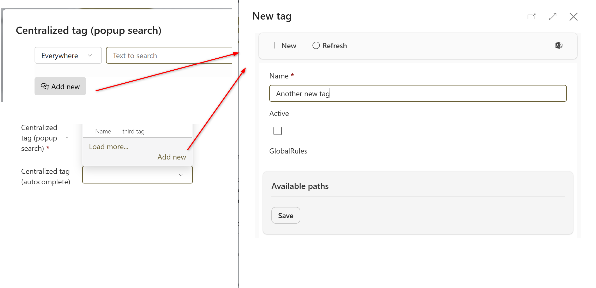 The 'Add new' button will create a modal dialog to create the workflow.