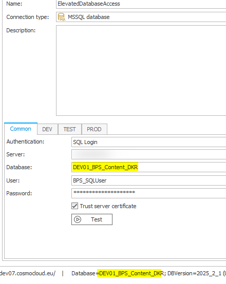 MSSQL connection for elevated database access.