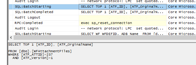 SQL Profiler trace shows that the content database is used.