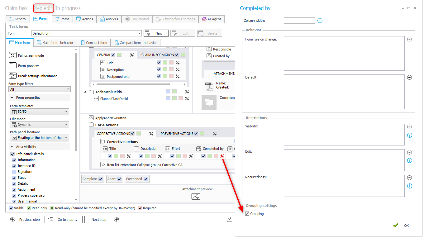 Grouping needs to be activated for each step.