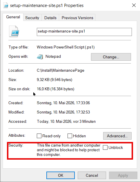 Unblock the downloaded files to prevent any issues.